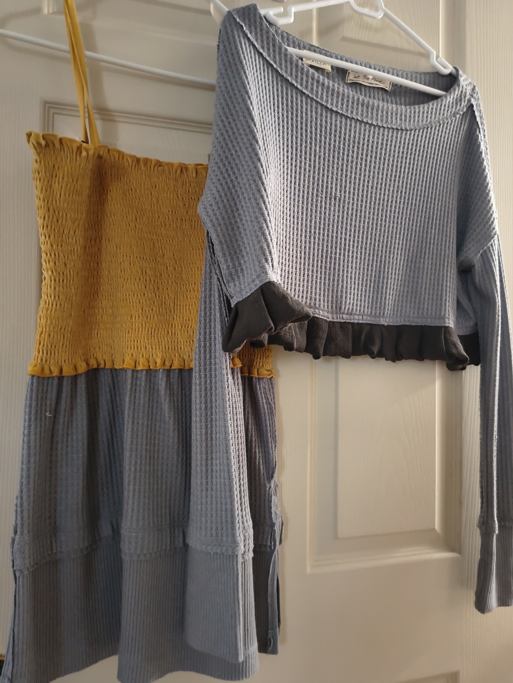 We The Free Light Blue Waffle-Knit Cropped Ruffled Shirt And Dress ♥️